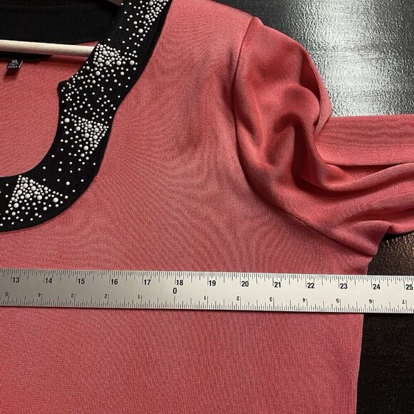Ming Wang Top XL Pink Tunic Embellished Artsy Formal Fancy Knit Blouse - Picture 9 of 11